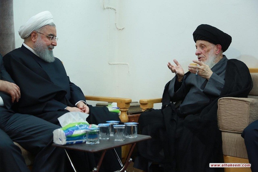 سماحة المرجع الكبير السيد الحكيم (مدّ ظله) يستقبل رئيس الجمهورية الأسلامية الإيرانية الشيخ حسن روحاني 
